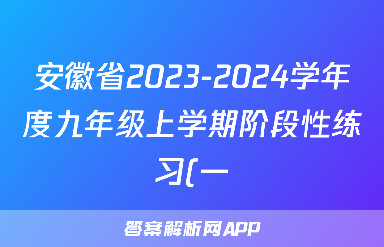 安徽省2023-2024学年度九年级上学期阶段性练习(一)化学试题
